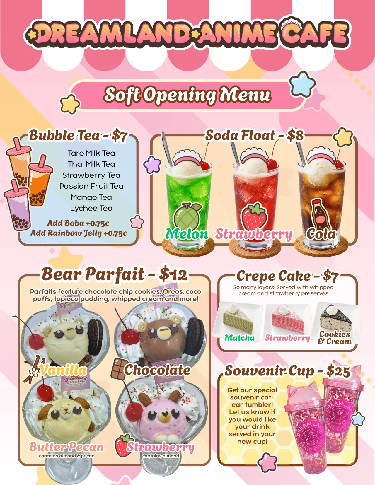 View the illustrated Dreamland Anime Cafe current menu